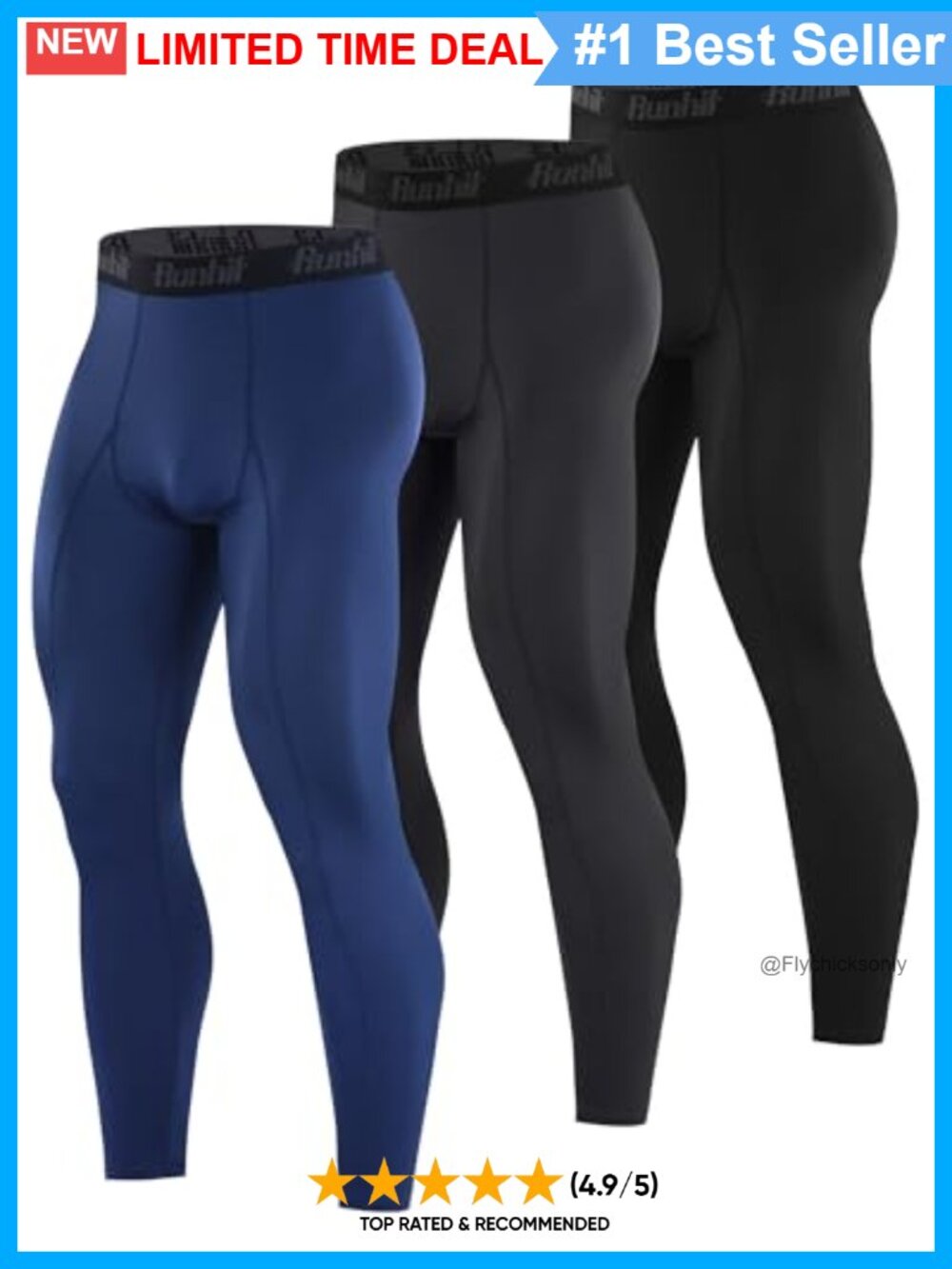Men's Compression Running Leggings 3 Pack Polyester Spandex Athletic Tights